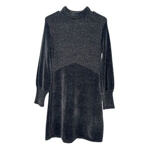 Xhilaration‎ Dark Gray Mock Long Sleeve Chenille Mini Dress Sweater Open Back M
